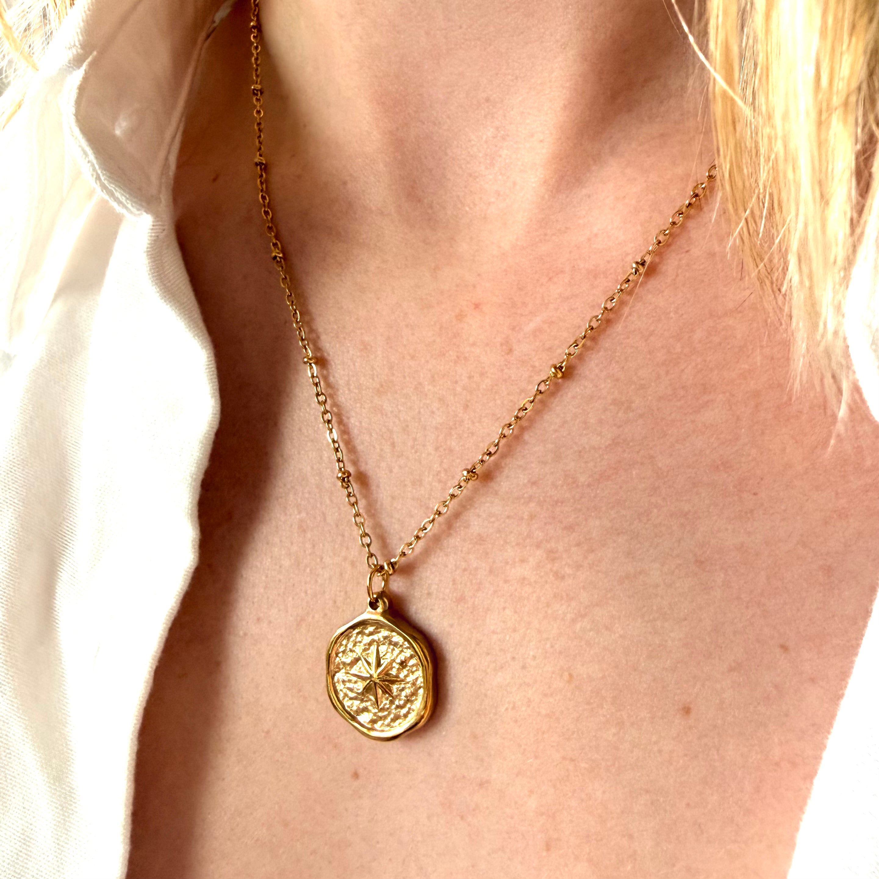 Compass Coin Pendant Necklace