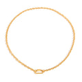 Gold chain necklace with carabiner lock on a white background. paperclip chain necklace gold, carabiner lock necklace, gold link necklace