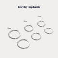 Set of 3 hoop earrings in three different sizes 14mm, 16mm and 18mm. Silver stainless steel waterproof. Luna Mares Jewelry,