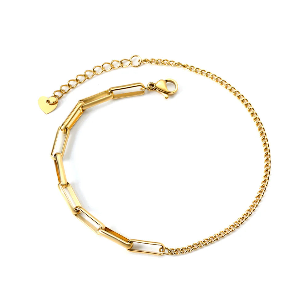 Gold anklet on a white background. paperclip and curb chain anklet, mixed link anklet gold, gold chain anklet