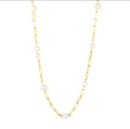 pearl paperclip chain 18k gold stainless steel layering necklace on a white background