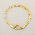 Gold cuban chain bracelet with a clasp on a white background