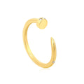 Gold open cuff ring on a white background. nail cuff ring gold, zirconia nail ring, open cuff ring gold
